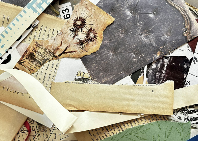 Papierreste, Fundstücke und Scraps für ein Art Journal